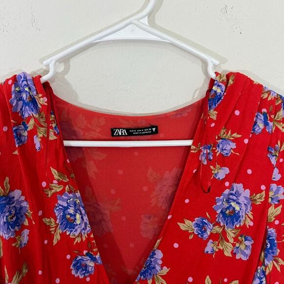 Zara Women's Red Floral Mini Wrap Dress Size S Style 9049/687/600/S - Picture 7 of 12